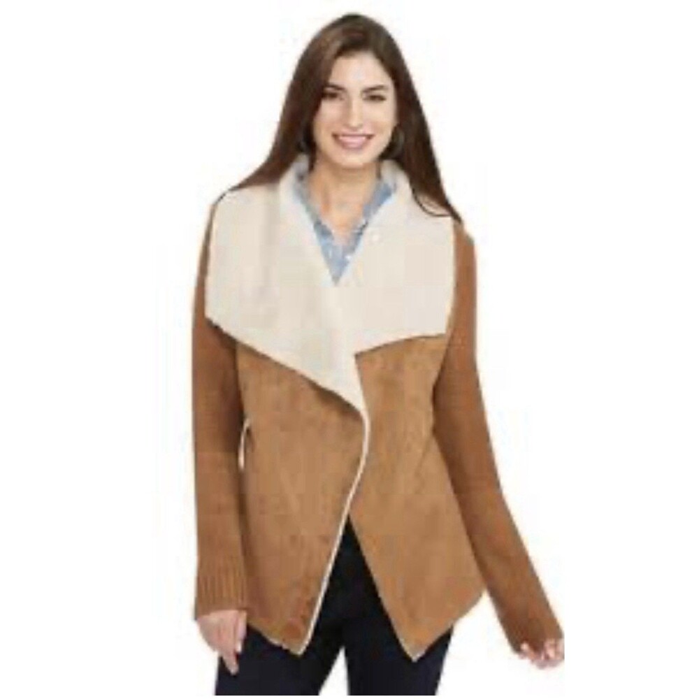 Cato Women's Size XL Brown Faux Suede Fleece Lined Wrap Jacket NWOT